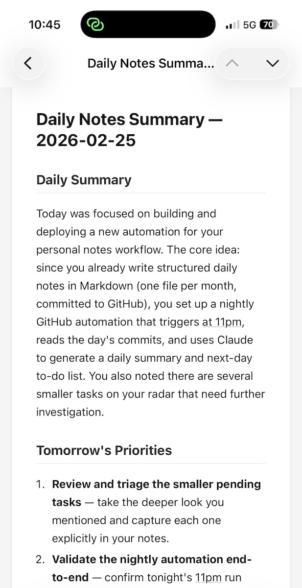 iOS Screenshot of the eMail I received