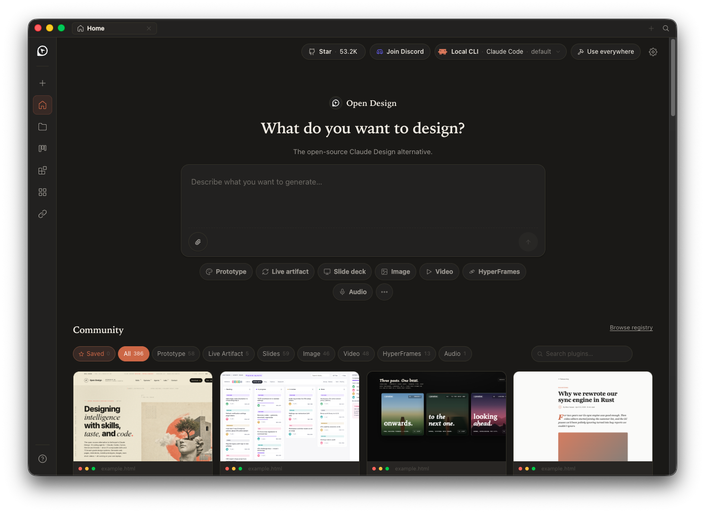 Screenshot of the desktop app OpenDesign